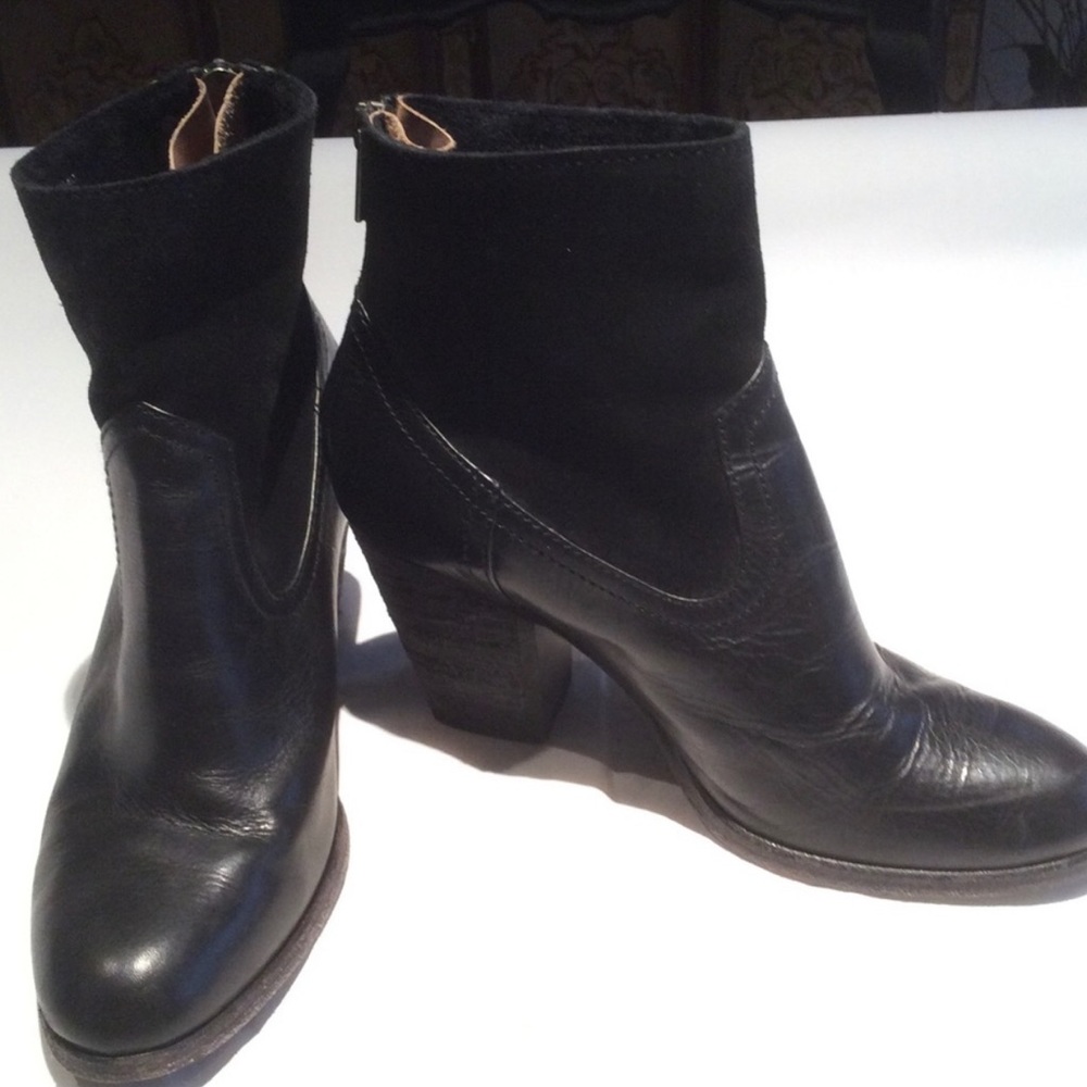 Frye black leather and suede ankle boot